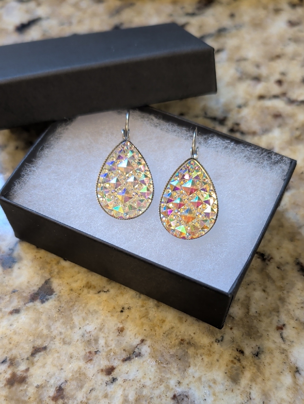 5 For $25.00- Sparkling Iridescent Teardrop Dangle Earrings - Silver